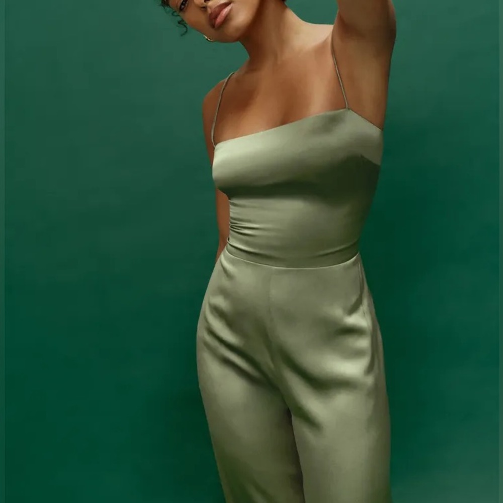 NWT Reformation Sage Silk Jumpsuit in Artichoke Green | Size 2